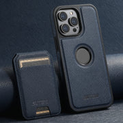 For iPhone 15 Pro Max Suteni M2 Cross-Grain MagSafe Vertical Card Back Phone Case(Blue)
