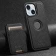 For iPhone 15 Suteni M2 Cross-Grain MagSafe Vertical Card Back Phone Case(Black) - iPhone 15 Cases by Suteni | Online Shopping South Africa | PMC TechLife | Buy Now Pay Later Mobicred