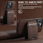 For iPhone 14 Suteni M2 Cross-Grain MagSafe Vertical Card Back Phone Case(Brown)