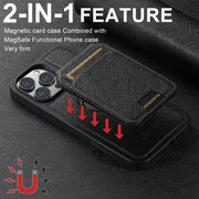 For iPhone 13 Pro Suteni M2 Cross-Grain MagSafe Vertical Card Back Phone Case(Black)