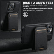 For iPhone 12 Suteni M2 Cross-Grain MagSafe Vertical Card Back Phone Case(Black)