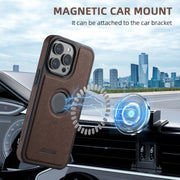 For iPhone 16 Pro Suteni M2 Cross-Grain MagSafe Vertical Card Back Phone Case(Brown)