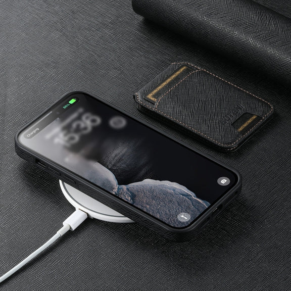 For iPhone 16 Plus Suteni M2 Cross-Grain MagSafe Vertical Card Back Phone Case(Black)
