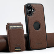 For iPhone 16 Plus Suteni M2 Cross-Grain MagSafe Vertical Card Back Phone Case(Brown)