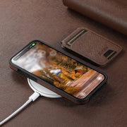 For iPhone 16 Plus Suteni M2 Cross-Grain MagSafe Vertical Card Back Phone Case(Brown)