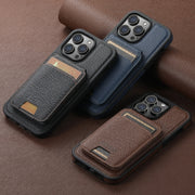 For iPhone 15 Suteni M2 Cross-Grain MagSafe Vertical Card Back Phone Case(Black)