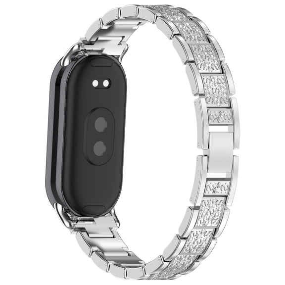 For Xiaomi Smart Band 9 / 9 NFC Diamond Three Beads Stainless Steel Metal Watch Band(Silver)