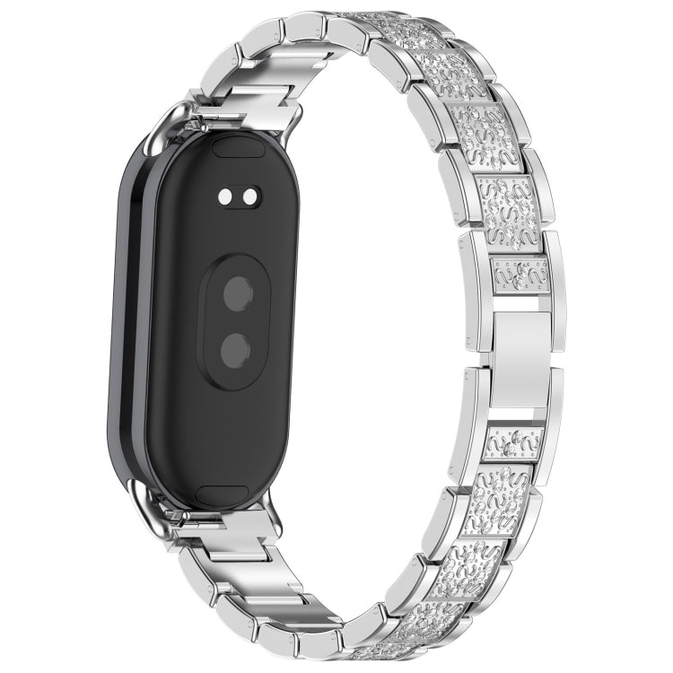 For Xiaomi Smart Band 9 / 9 NFC Diamond Three Beads Stainless Steel Metal Watch Band(Silver)