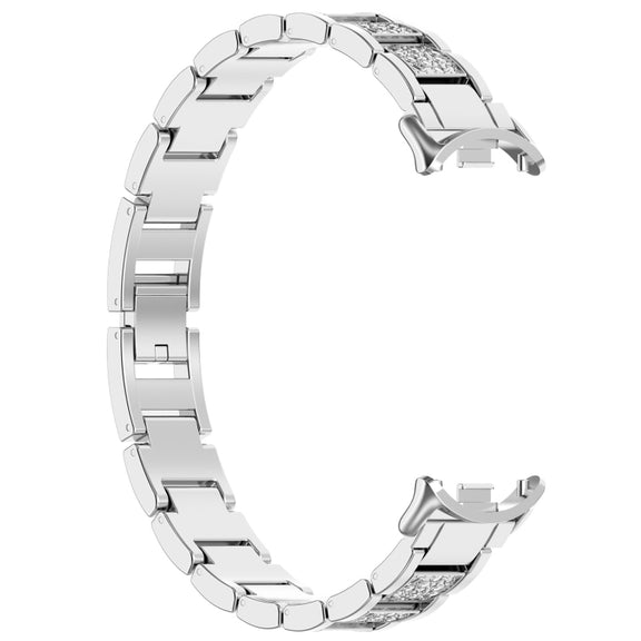 For Xiaomi Smart Band 9 / 9 NFC Diamond Three Beads Stainless Steel Metal Watch Band(Silver)