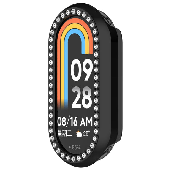 For Xiaomi Smart Band 9 NFC Diamond Half Coverage Hollow PC Watch Protective Case(Black)