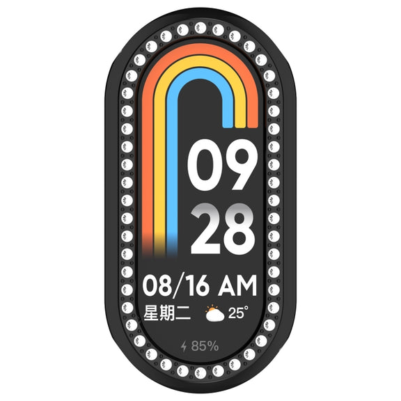 For Xiaomi Smart Band 9 NFC Diamond Half Coverage Hollow PC Watch Protective Case(Black)