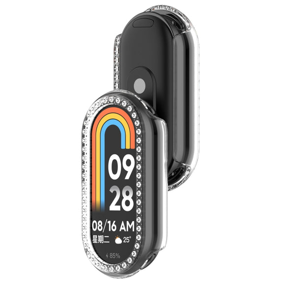 For Xiaomi Smart Band 9 Diamond Half Coverage Hollow PC Watch Protective Case(Transparent White)