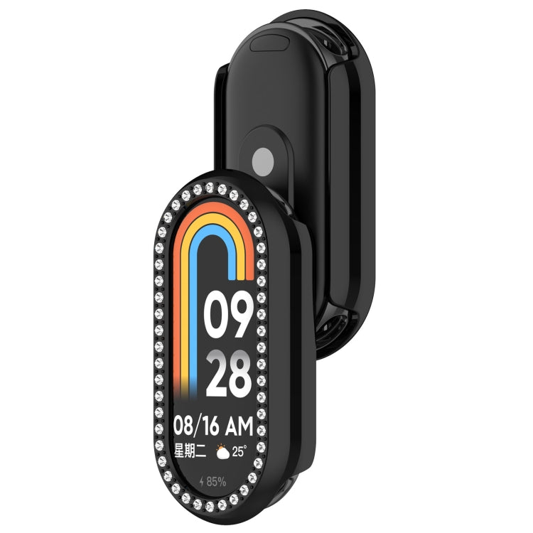 For Xiaomi Smart Band 9 Diamond Half Coverage Hollow PC Watch Protective Case(Black)