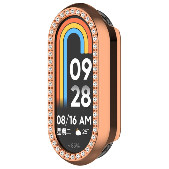 For Xiaomi Smart Band 9 Diamond Half Coverage Hollow PC Watch Protective Case(Rose Gold)
