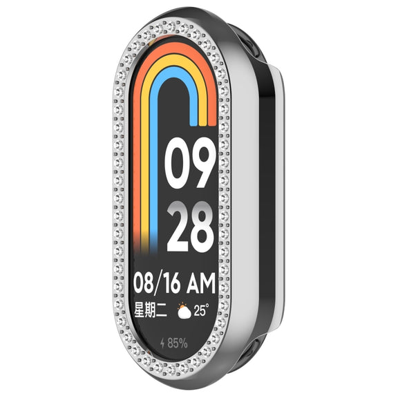 For Xiaomi Smart Band 9 Diamond Half Coverage Hollow PC Watch Protective Case(Silver)
