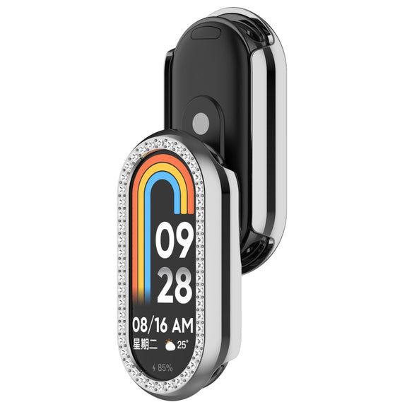 For Xiaomi Smart Band 9 Diamond Half Coverage Hollow PC Watch Protective Case(Silver)