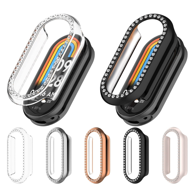 For Xiaomi Smart Band 9 NFC Diamond Half Coverage Hollow PC Watch Protective Case(Rose Gold)