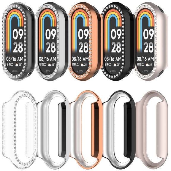 For Xiaomi Smart Band 9 Diamond Half Coverage Hollow PC Watch Protective Case(Black)