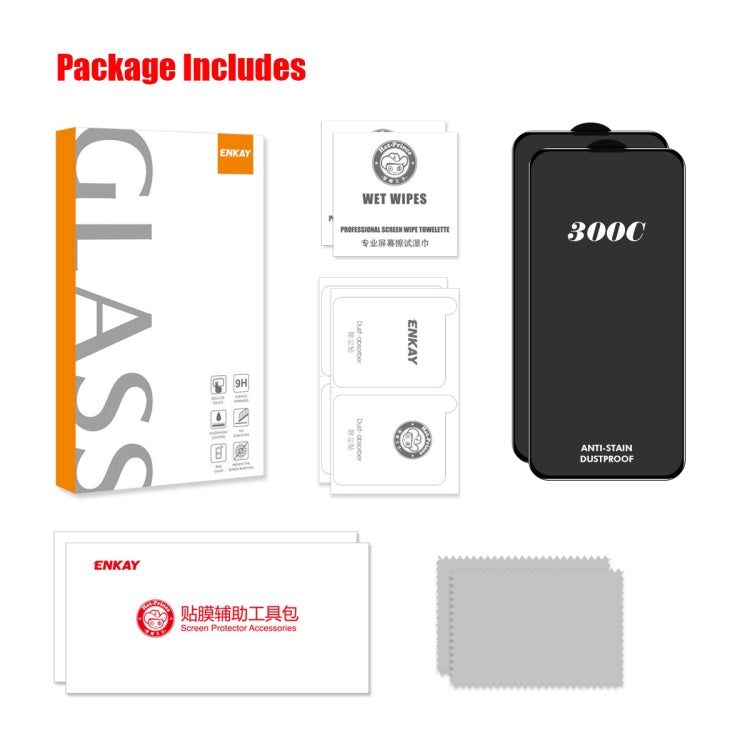For iPhone 16 Pro Max 2pcs ENKAY 300C Super Large Arc Full Coverage High Aluminum-silicon Tempered Glass Film Black