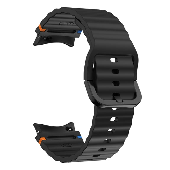 For Samsung Galaxy Watch 6 Classic Wave Pattern Stitched Silicone Watch Band(Black)