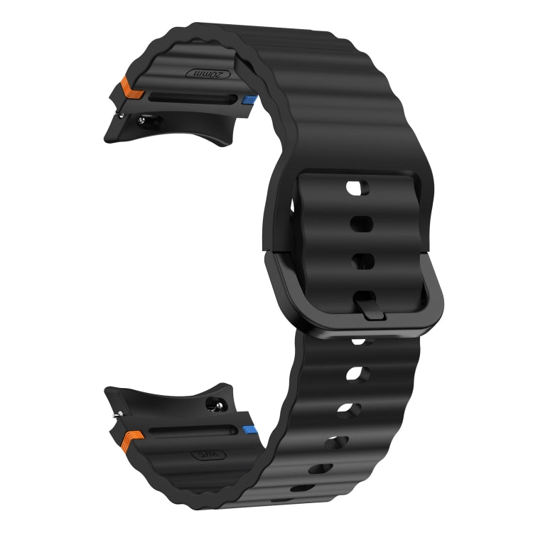 For Samsung Galaxy Watch 6 Classic Wave Pattern Stitched Silicone Watch Band(Black)