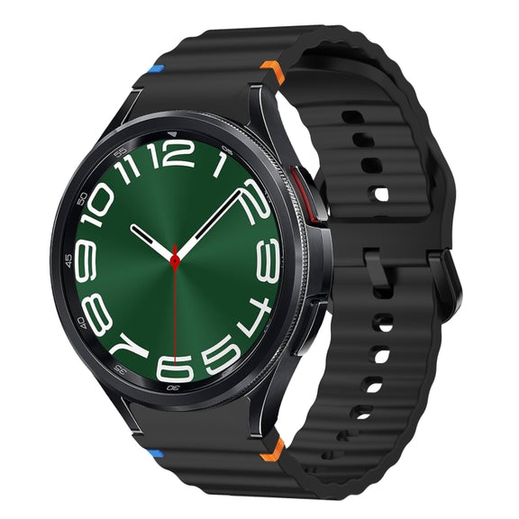 For Samsung Galaxy Watch 6 Classic Wave Pattern Stitched Silicone Watch Band(Black)