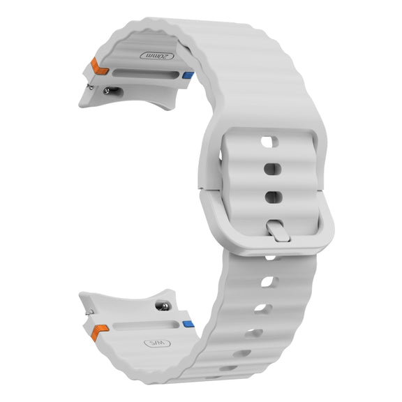 For Samsung Galaxy Watch 6 Classic Wave Pattern Stitched Silicone Watch Band(Light Gray)