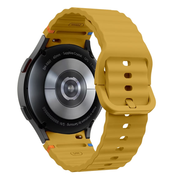 For Samsung Galaxy Watch 6 Classic Wave Pattern Stitched Silicone Watch Band(Yellow)