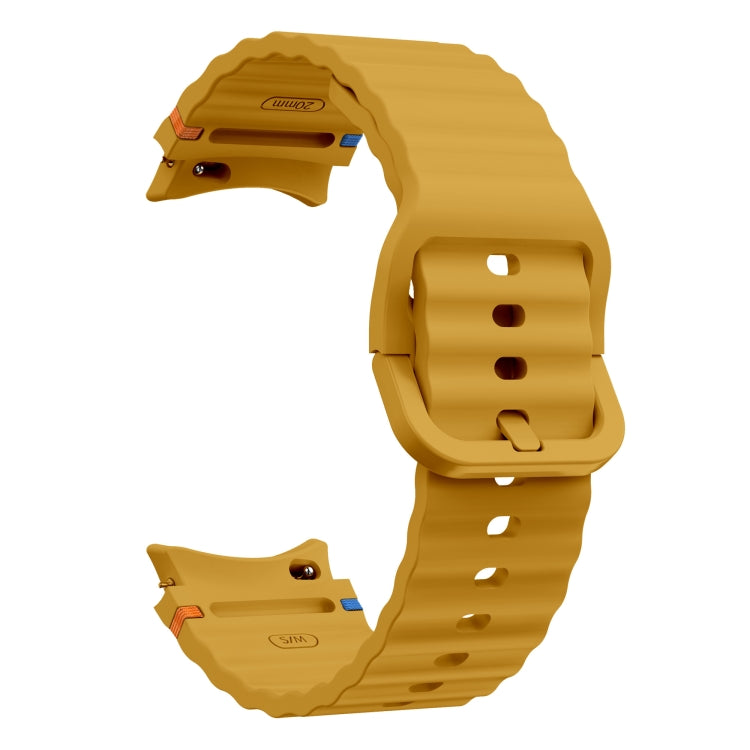 For Samsung Galaxy Watch 6 Classic Wave Pattern Stitched Silicone Watch Band(Yellow)