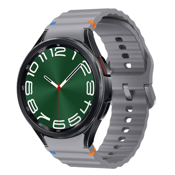 For Samsung Galaxy Watch 6 Classic Wave Pattern Stitched Silicone Watch Band(Dark Gray)