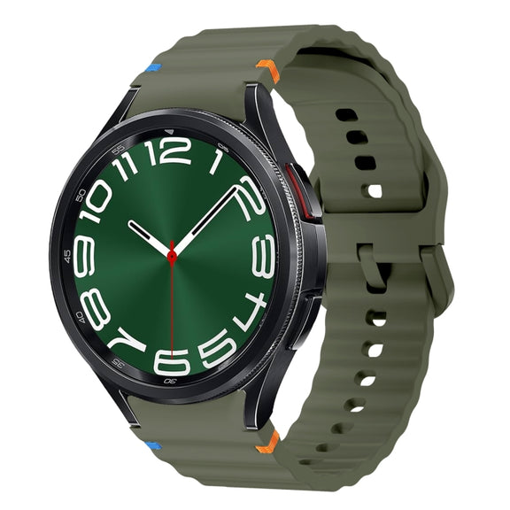 For Samsung Galaxy Watch 6 Classic Wave Pattern Stitched Silicone Watch Band(Army Green)