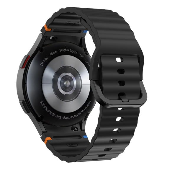For Samsung Galaxy Watch 6 40 / 44mm Wave Pattern Stitched Silicone Watch Band(Black)