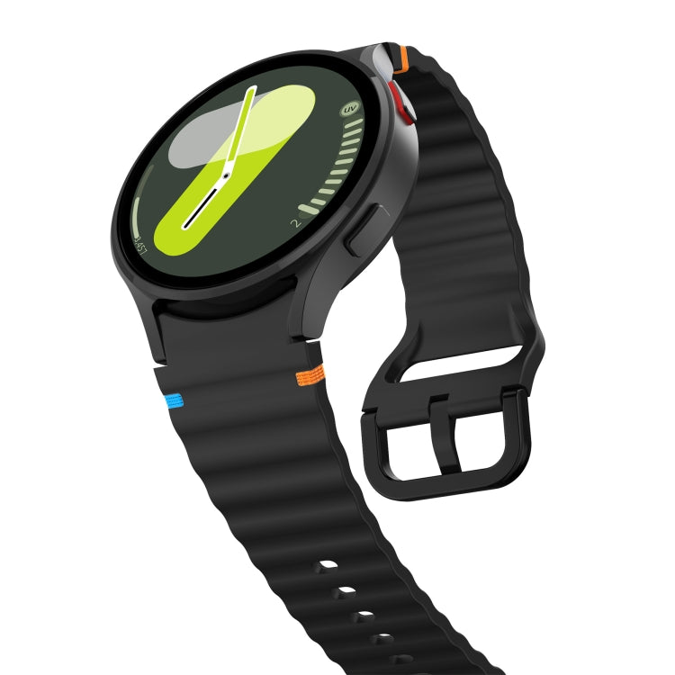 For Samsung Galaxy Watch 6 40 / 44mm Wave Pattern Stitched Silicone Watch Band(Black)