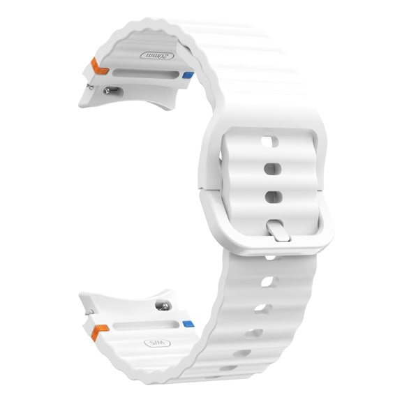 For Samsung Galaxy Watch 6 40 / 44mm Wave Pattern Stitched Silicone Watch Band(White)