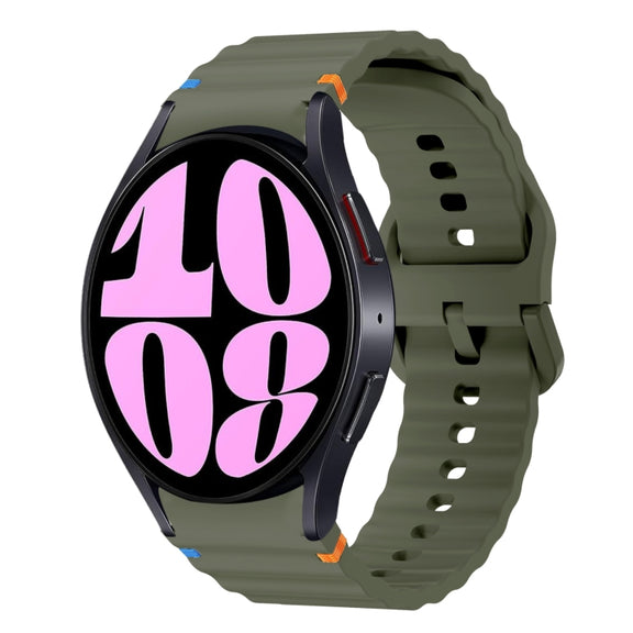 For Samsung Galaxy Watch 6 40 / 44mm Wave Pattern Stitched Silicone Watch Band(Army Green)