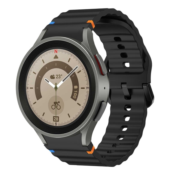 For Samsung Galaxy Watch 5 Pro Wave Pattern Stitched Silicone Watch Band(Black)