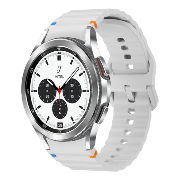 For Samsung Galaxy Watch 4 Classic 42 / 46mm Wave Pattern Stitched Silicone Watch Band(Light Gray)