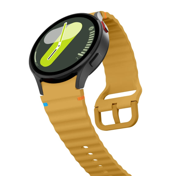 For Samsung Galaxy Watch 4 Classic 42 / 46mm Wave Pattern Stitched Silicone Watch Band(Yellow)