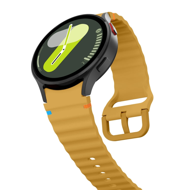 For Samsung Galaxy Watch 4 Classic 42 / 46mm Wave Pattern Stitched Silicone Watch Band(Yellow)