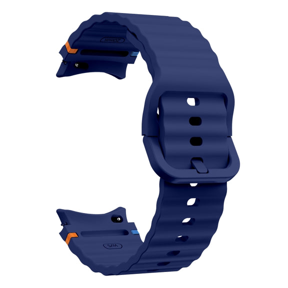 For Samsung Galaxy Watch 4 Classic 42 / 46mm Wave Pattern Stitched Silicone Watch Band(Dark Blue)