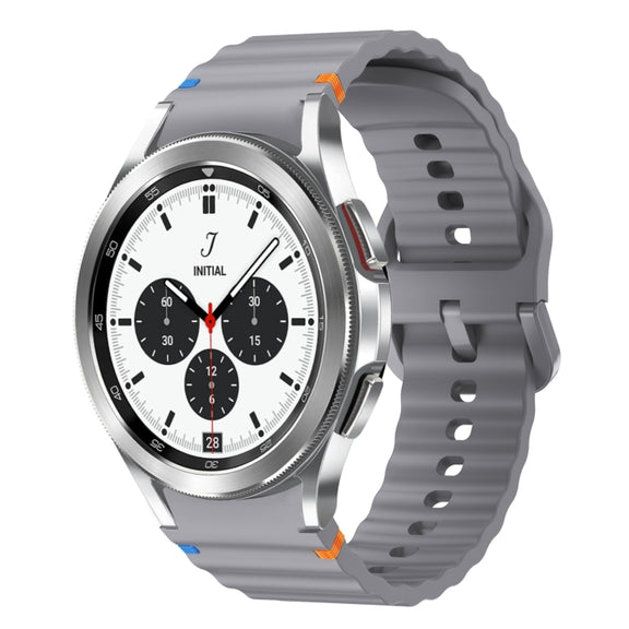 For Samsung Galaxy Watch 4 Classic 42 / 46mm Wave Pattern Stitched Silicone Watch Band(Dark Gray)