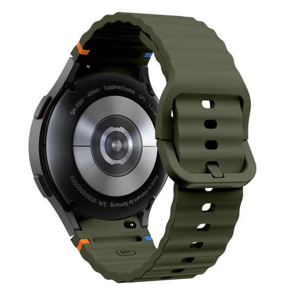 For Samsung Galaxy Watch 4 Classic 42 / 46mm Wave Pattern Stitched Silicone Watch Band(Army Green)
