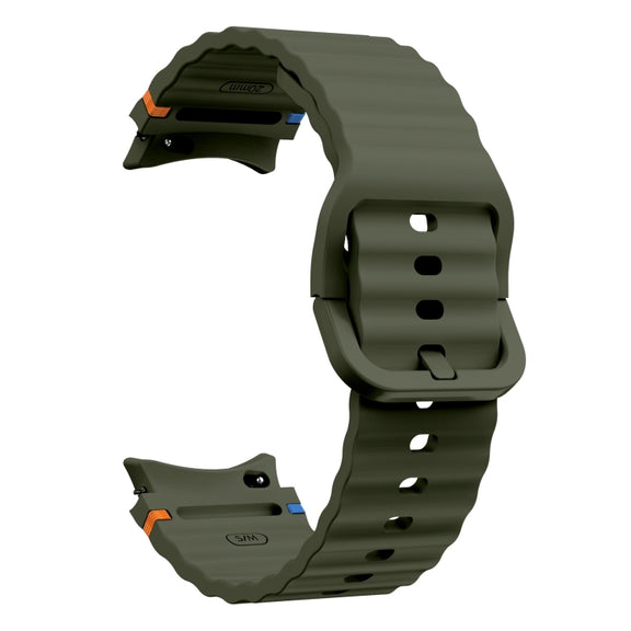 For Samsung Galaxy Watch 4 Classic 42 / 46mm Wave Pattern Stitched Silicone Watch Band(Army Green)