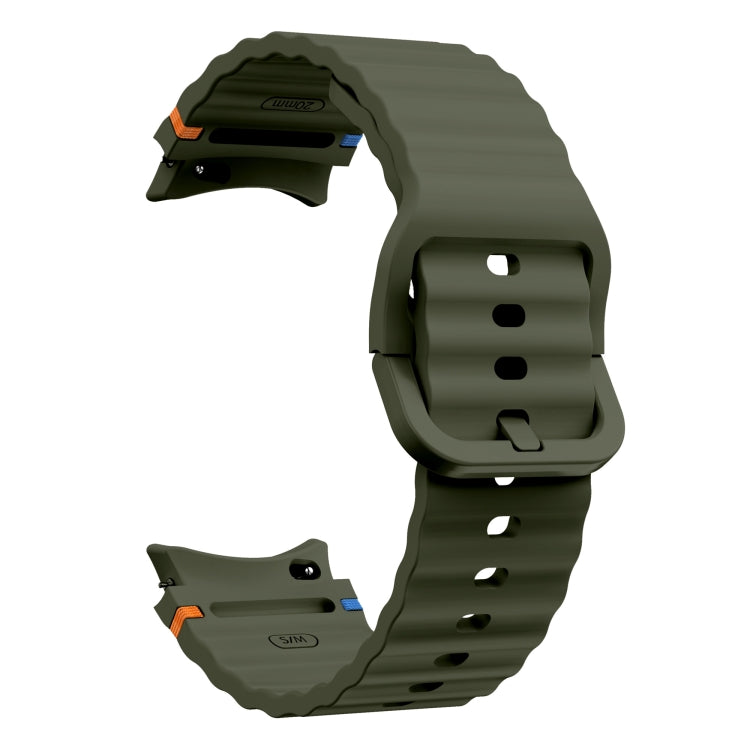 For Samsung Galaxy Watch 4 Classic 42 / 46mm Wave Pattern Stitched Silicone Watch Band(Army Green)