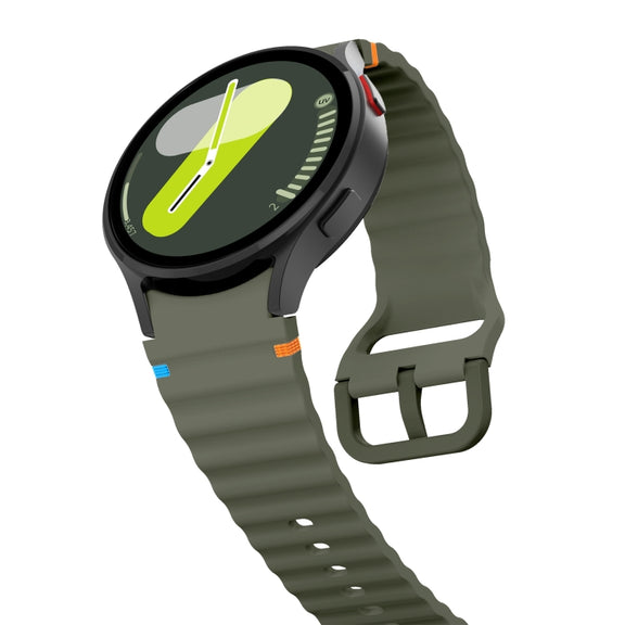 For Samsung Galaxy Watch 4 Classic 42 / 46mm Wave Pattern Stitched Silicone Watch Band(Army Green)