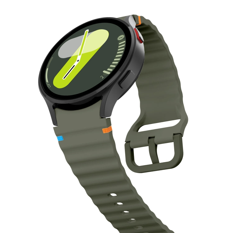 For Samsung Galaxy Watch 4 Classic 42 / 46mm Wave Pattern Stitched Silicone Watch Band(Army Green)