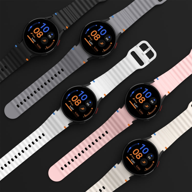 For Samsung Galaxy Watch 4 Classic 42 / 46mm Wave Pattern Stitched Silicone Watch Band(Pink)