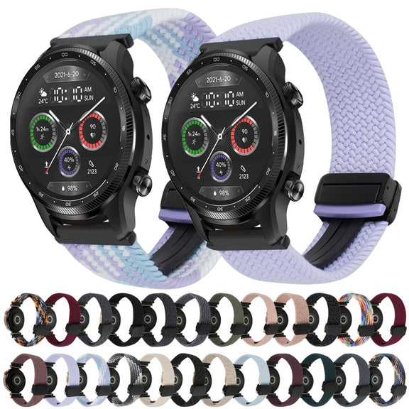 For Ticwatch Pro 3 Ultra 22mm Magnetic Buckle Braided Watch Band(Black Gray)