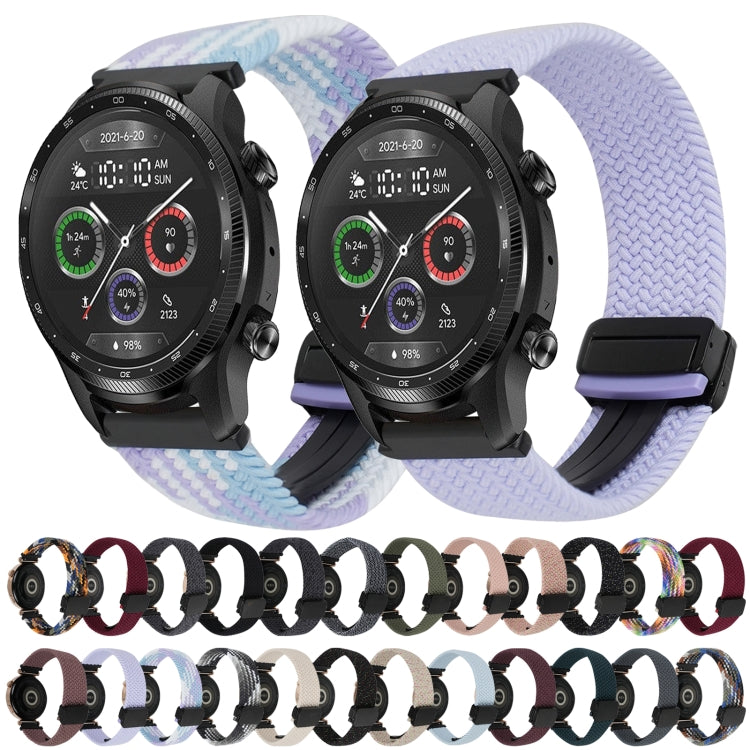 For Ticwatch Pro 3 Ultra 22mm Magnetic Buckle Braided Watch Band(Wine Red)