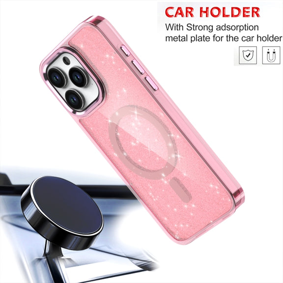 For iPhone 16 Pro Max Glitter MagSafe Shockproof Phone Case(Purple)